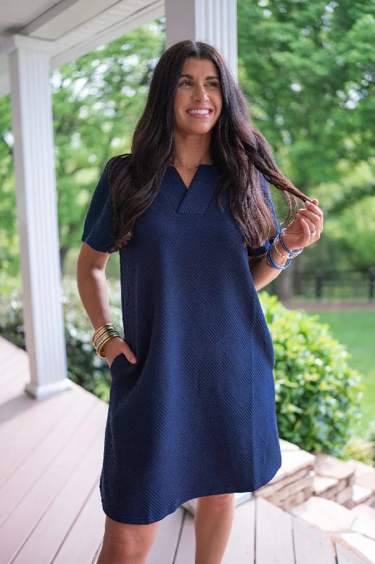 Classic Perfection Navy Textured Dress