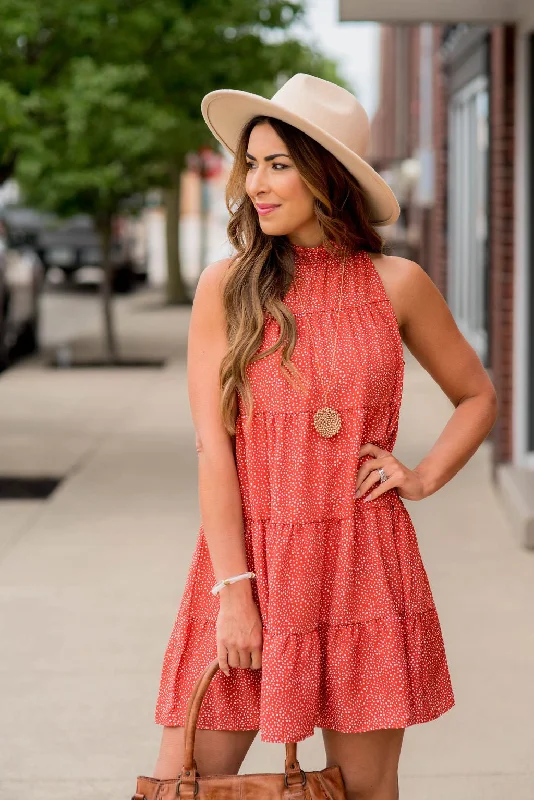 Spotted Tiered Tie Back Dress