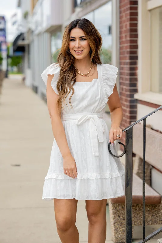 Subtle Raised Print Ruffle Trim Dress