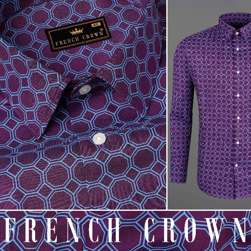 Bossanova Violet with Shakespeare Blue Hexagonal Printed Twill Premium Cotton Shirt