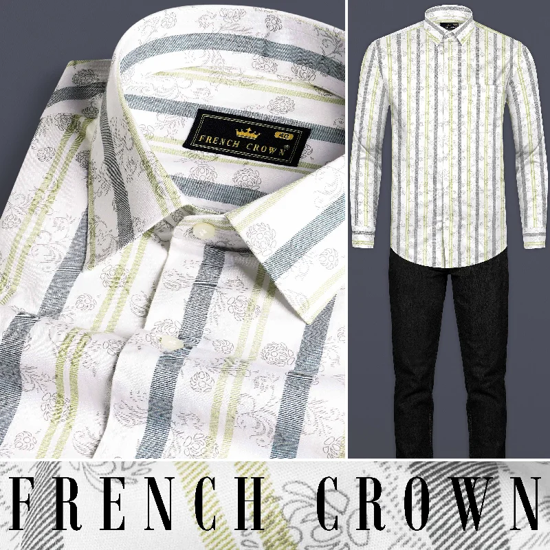 Bright White with Gunsmoke Gray and Hampton Green Striped Super Soft Premium Cotton Shirt