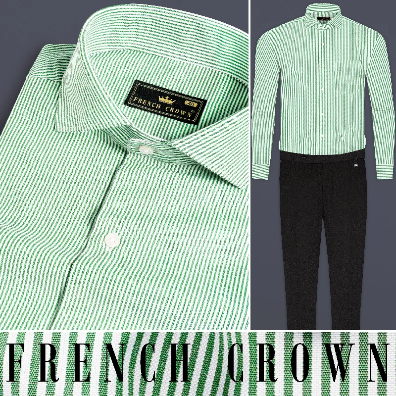 Salem Green and White Striped Premium Cotton Shirt