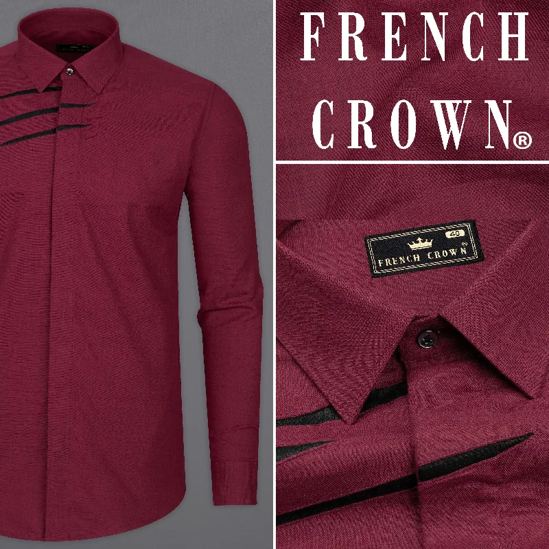 Tawny Port Maroon with Three Black Stripes Twill Premium Cotton Designer Shirt