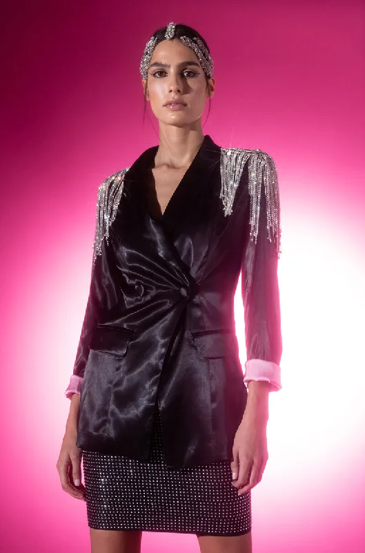 satin blazer with shoulder detail