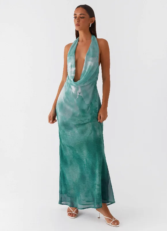 Nerissa Cowl Neck Maxi Dress - Green Tie Dye