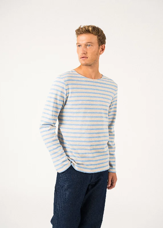 MERIDIEN MODERNE - Original Breton Shirt | Heavyweight Cotton | Men Fit (OATMEAL / OXYGEN BLUE)